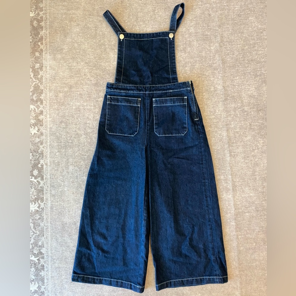 WIDE LEG CROPPED BLUE DENIM JEAN OVERALLS